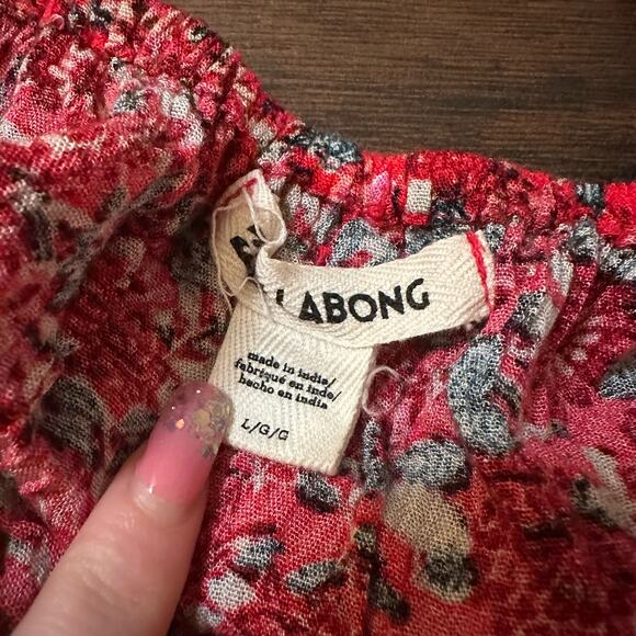 Billabong red floral off-the-shoulder top size L - Picture 6 of 9